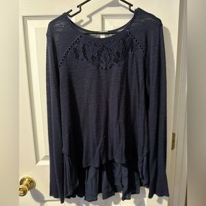 Xhileration Lace Boho Top - Navy